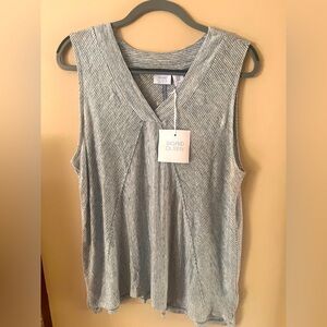 NWT Sigrid Olsen Striped Blue/Gray Sleeveless Linen Top, 28" long